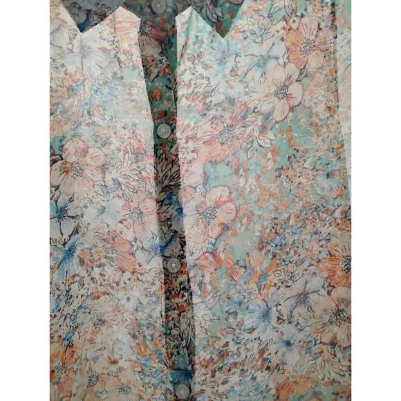 AMBIANCE APPAREL Womens Semi Sheer Floral Sleeveless Top Hi Low Split Back 2X - Picture 8 of 11